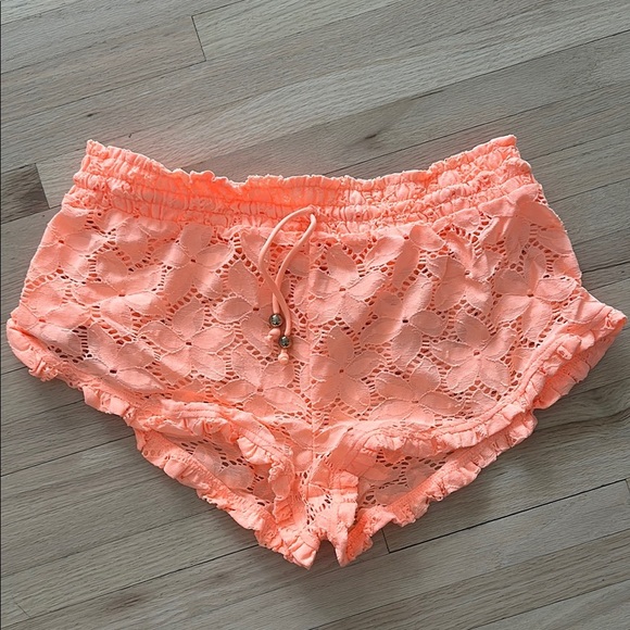 Victoria Secret Neon Orange Lace Eyelet Shorts - Size M - Picture 1 of 7